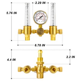 MEANLIN MEASURE Argon Regulator Flow Meter with 9.8 Feet Hose,CGA580 Inlet Connection,5/8" x 18RH Outlet Fitting,Dual Output Argon Welding Flowmeter for TIG MIG Welder