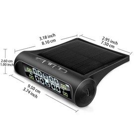 Car Tire Pressure Monitoring System, Wireless Solar TPMS, Automotive Tire Pressure Monitor with 4 External Sensors, Real-time Display Temperature Pressure for Car RV SUV MPV Sedan