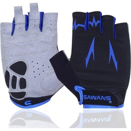 Cycling Gloves Half Finger Mountain Road Bike Cycle Gloves Anti Slip Shock Absorbing Padded Breathable MTB Bicycle Biking Gloves Sports Men Women (Blue, S)