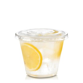 Fit Meal Prep 100 Pack 9 oz Clear Plastic Cups with Flat Lids, Disposable Iced Coffee Cups, BPA Free Premium Crystal Smoothie Cup for Party, Lemonade Stand, Cold Drinks, Juice, Milkshake