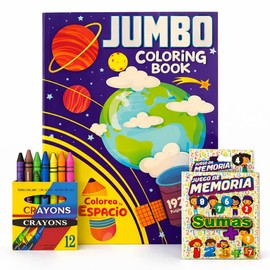 Beetbul Kit Educativo, 1 Libro para Colorear 192 págs + 12 crayones + Juego de Memoria, para niños de +4 años y Adultos Mayores (05 Espacio)