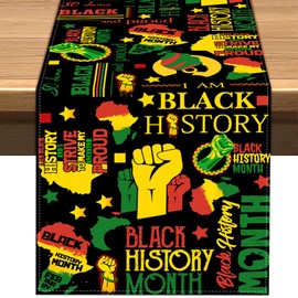 Black History Month Table Runner Afro African American Heritage Festival Support Equality Social Celebration Holiday Kitchen Dining Table Decoration (13" x 108")
