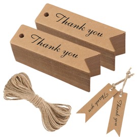 Thank You Gift Tags, Brown Kraft Paper Gift Tags Labels with String Small Paper Thank You Tag for Presents Wedding 7 x 2 cm 100pcs