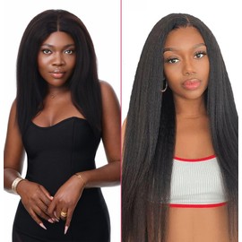 Essent Seamless Clip in Kinky Straight Hair Extensions Real Human Hair, 20 Inch 130g 7pcs Natural Black Hair Extensions Clip in Remy Human Hair Extensions