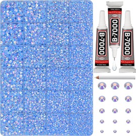 31000Pcs Baby Blue AB Rhinestones for Bedazzling, Bedazzler Kit with Flatback Rhinestones for Clothes Crafting Crafts Nails, 2,3,4,5,6mm Flat Back Resin Crystal Bedazzling Kit with B 7000 Glue Clear