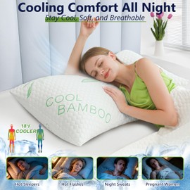 Cooling Pillow, Shredded Memory Foam Pillow King Size 1 Pack Adjustable Firm Bamboo Bed Pillow for Hot, Side, Back and Stomach Sleepers