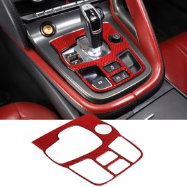 Daeiclru Real Carbon Fiber Car Interior Gear Shift Panel Trim Cover Compatible with Jaguar F-Type 2013-2022, Central Control Gear Shift Panel Frame Sticker Accessories (Style B - Red)