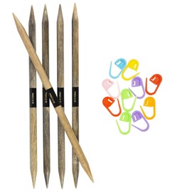 Lykke Knitting Needles DPN Double Pointed Driftwood 6 inches Long (15cm) (Set of 5) US 1 (2.25mm) Bundle with Artsiga Crafts Stitch Markers