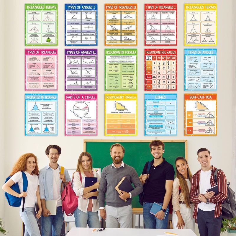 15Pcs Math Posters 14x11In Geometry Posters for Middle School Angles