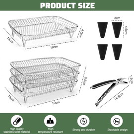 LPAMABA 3 Stück 304 Edelstahl Air Fryer Racks Korb Stapelbar Luftfritteuse Racks Heißluftfritteuse Racks Luftfritteuse Korb Air Fryer Tray Grillrost Rack Air Fryer Heißluftfritteuse Zubehör