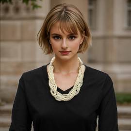 Florate Pearl Necklace and Earrings Set for Women Chunky Statement Bead Chain Braided Pearls Necklaces Costume Matching Beaded Jewelry (black)