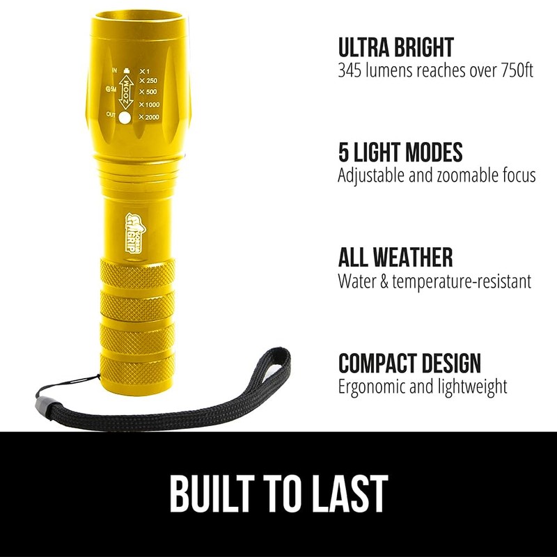 GORILLA GRIP Powerful LED Tactical Flashlight, 750 FT High Lumens