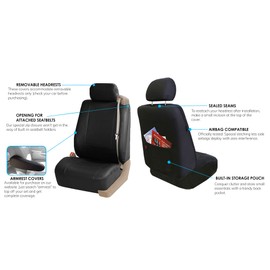 FH Group Front Set Faux Leather Car Seat Covers for Low Back Seat with Removable Headrest, Universal Fit, Airbag Compatible Seat Cover for SUV, Van, Tan
