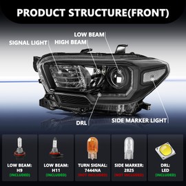 Aosky compatible with 2016-2022 Toyota Tacoma Headlights with DRL,Halogen Headlamp Assembly Fit for 16 17 18 19 20 21 22 Black Housing with Clear Reflector with bulbs