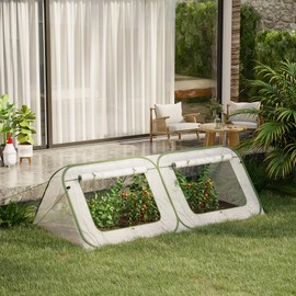 Outsunny Pop Up Greenhouse Mini Warm Green House Sunshine Room with Roll-Up Doors and Portable Zipper Bag for Plants Outdoor, 95" x 47" x 30"