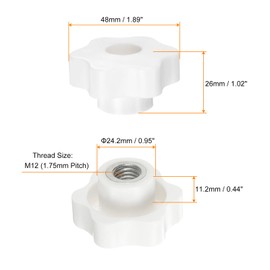 HARFINGTON 10pcs Star Knobs M12 Female Thread 48mm Head Plastic Through Hole Brass Screw-in Clamping Handles Threaded Hand Knobs, White