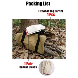 JouiiSiYa Heavy Duty Canvas Firewood Carrier - 12oz Large Capacity Log Tote Bag for Wood, Camping, Picnic, and More (17'' x 32'') (khaki)