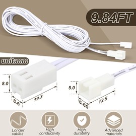 Tellegloww 8 Packs 9.84ft Extension Cables Compatible with AIBOO LED Under Cabinet Puck Lighting, 2 Pin Male and Female Cable Connector Extension Cords for LED Puck Lights, White Cords