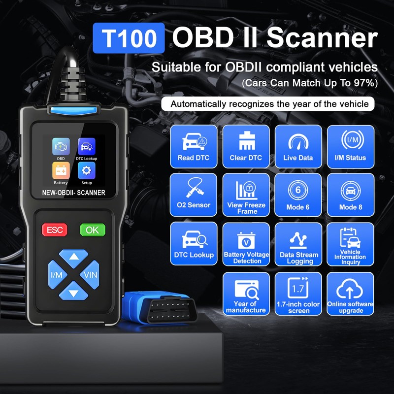 Topdiag T100 OBD2 Scanner: All Mode Diagnostic Code Reader I/M