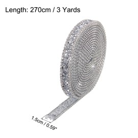 MECCANIXITY 3 Yard 15mm Crystal Rhinestone Diamond Hotfix Ribbon Bling Rhinestones Trim Roll Stickers for DIY Wedding Bridal Dress, Sewing,Phone Decor Gray Silver