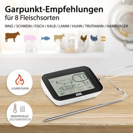 ADE Funk-Bratenthermometer | Digitales Grill-Thermometer mit Touch-Display, Funkempfänger, Messgabel aus Edelstahl | Elektronisches Ofenthermometer mit Garprogrammen | Inkl. Batterien