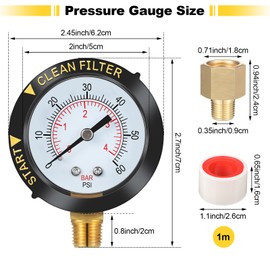 2 Pcs 2 Inch Dial Pool Pressure Gauge Kit Universal Clean Filter Utility 1-60 Psi Water Pressure Test Gauge with Setable Case and 1/4 Inch NPT and 1/8 Inch NPT Brass Thread Adaptor Pool Filter Gauge
