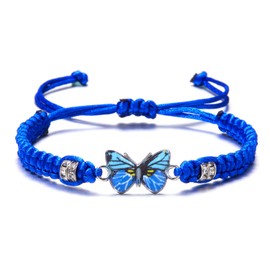 Pingyongchang Butterfly Charm Bracelet Adjustable String Butterfly Friendship Bracelets Cute Hand Woven Colorful Butterfly Charm Bracelets for Women Gifts Jewelry-Blue