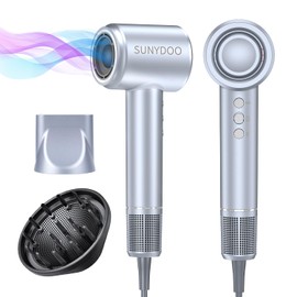 Hair Dryer with Diffuser and Nozzle,High Speed Hair Dryer with Brushless Motor for Fast Drying,Low Noise Thermo-Control (Grey)