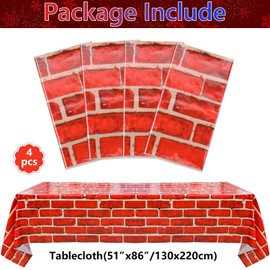 PIXHOTUL 4 Pcs Red Brick Tablecloths, 51in x 86in Brick Wall Backdrop, Brick Plastic Table Covers, Brick Wall Scene Backdrop Decoration for Holiday, Birthday, Christmas