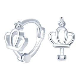 MICGIGI Women 925 Sterling Silver Earrings Crown Shape Cubic Zirconia Small Earrings(Silver)