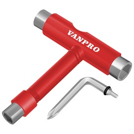 Vanpro All-In-One Skateboard Tool, Universal Carrying, Multi-functional Skateboard Maintenance, Allen Wrench, Phillip Screwdriver (Red)