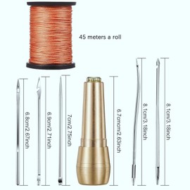 Leather Sewing Kit - Complete Set for Leather & Shoe Repair - 5 Saddle Needles, Copper Handle, 50 m Nylon Thread and Punch Tool