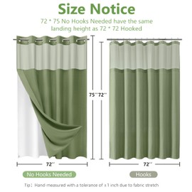 PILOTSHARK No Hook Waffle Weave Shower Curtain Set with Snap-in Fabric Liner and Mesh Top Window,256GSM Heavy Duty Fabric,Green Washable Luxury Shower Curtain for Bathroom Stalls (72x75 Inch)