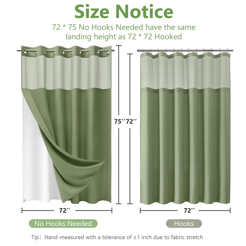 PILOTSHARK No Hook Waffle Weave Shower Curtain Set with Snap-in