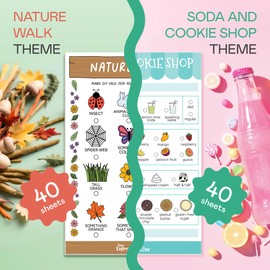 Tiny Expressions Kids Imaginative Play Notepads – 40 Pages Order-Taking Soda & Cookie Shop Notepad & 40 Pages for Nature Walk Scavenger Hunt – Imaginative Role Play, Playtime Notepads