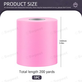 Swpeet 6 Inch by 200 Yards Pink Tulle Fabric Roll, Fabric Spool Tulle Ribbon, Netting Polyester Spool Ideal for DIY Handmade Birthday Party Wedding Decorations Christmas Craft Supplies