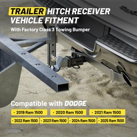 Oyviny Class 3 Trailer Hitch Receiver and Hitch Cover Kit for 2019-2025 Dodge Ram 1500, 2 Inch Trailer Tow Hitch Heavy Duty Carbon Steel with Anti-Rust Gloss Powder Coat, Durable Storage Box Included