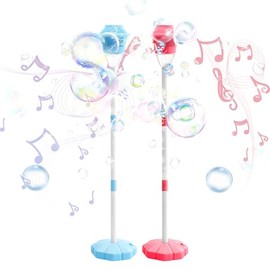 2026 New Bubble Machine for Kids, 47" Rechargeable Automatic Bubble Maker with Light Music, 3-Level Adjustable Heights, Detachable Bubble Wand for Outdoor Party Wedding, Includes Bubble Solution