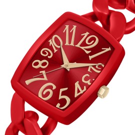 Bisley Red Watch Chain Bracelet Watch Rectangular Watch Easy to Read Waterproof Watch