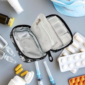 Fustylead Magical Symbols of Witchcraft Cats Pill Organizer Travel Portable Zipper Cloth Bag for Holding Weekly Supplements Vitamins and Fish Oils