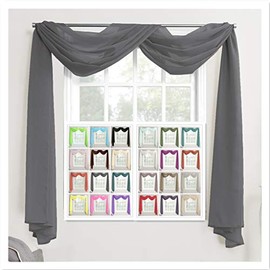 Megachest TAILORED VOILE WINDOW SCARF PELMET 26 color choices (dark silver, 56"X118"X1 Panel)