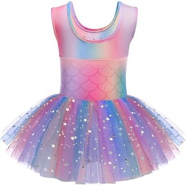 Zaclotre Girls Ballet Leotards Sparkly Sleevesless Mesh Dance Dress Tutu Ballerina Costume for Kids Rainbow