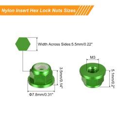 QUARKZMAN Pack of 10 Nylon Insert Hex Lock Nuts - M3 x 0.5 mm Aluminium Alloy Self-Locking Nut Anodizing Flange Locking Nut for Fasteners (Green)