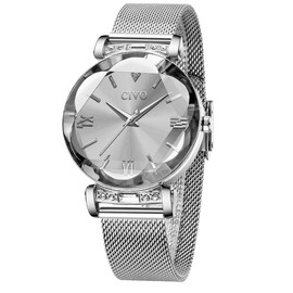 CIVO Womens Watches Minimalist Ladies Watches Silver Designer Steel Mesh Strap Watch Waterproof Elegant Classic Dress Casual Analogue Wrist Watches for Woman