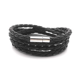 QueenBee Black Braided Wrap Mens Bracelet (93cm/37") | Black Faux Leather Guys Multi-Layer Wristband | Male Vegan Leather Rope Wrap | Magnetic Clasp Closure Long Bracelets | Holiday Mens Bracelet Gift | Trendy Male Bracelet Birthday Gift | Hypoallergenic