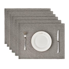 BALCONY & FALCON Placemats Set of 6 Faux Linen Cloth Place Mats Washable Waterproof Wrinkle Resistant Table Placemats for Dining Kitchen Farmhouse Indoor & Outdoor Use(Taupe Gray, 13.8”x 17.7”