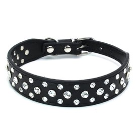 Pimaodog Rhinestone Dog Collar, Bling Rhinestone PU Leather Crystal Diamond Pet Dog Cat Puppy Collar Black S M L XL (S:20-26CM, Black)