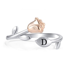 STARCHENIE Womens Rose Initial Ring for Women 925 Sterling Silver Letter D Alphabet Adjustable Ring Size 7