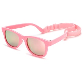 NULOOQ Flexible Polarized Baby Sunglasses with Strap Adjustable for Toddler & Newborn Infant 0-18 Months (Pink/Pink Mirrored)