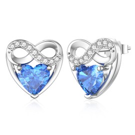 LANBEIDE December Birthstone Earrings, 925 Sterling Silver Infinity Love Heart Stud Earrings Blue Tanzanite Earrings for Women Birthday Present